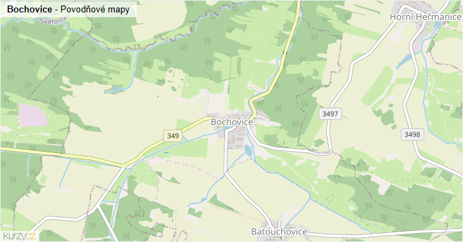 Bochovice - záplavové mapy stoleté vody