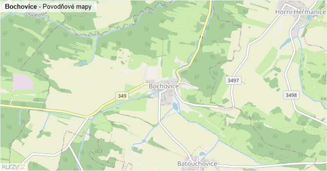 Bochovice - záplavové mapy stoleté vody
