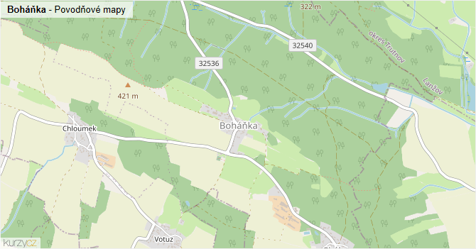 Boháňka - záplavové mapy stoleté vody