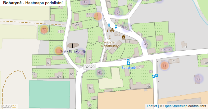 Boharyně - mapa podnikání