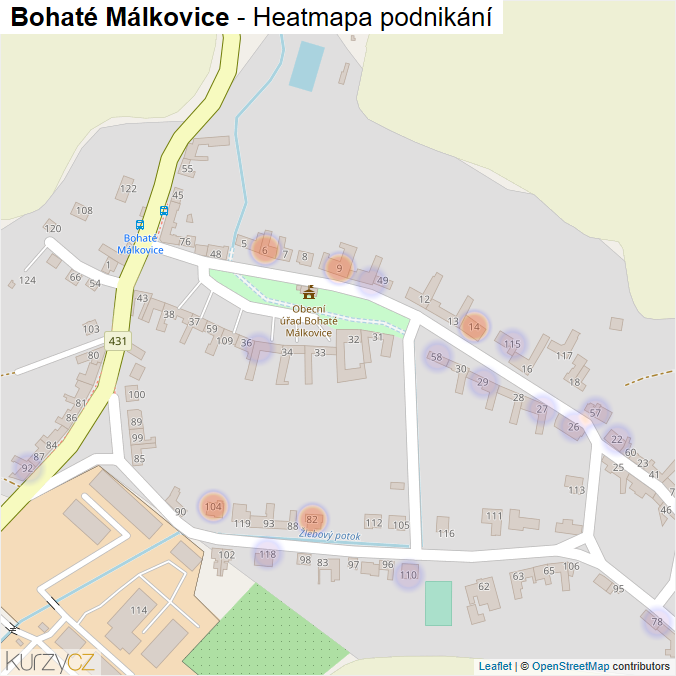 Mapa Bohaté Málkovice - Firmy v části obce.