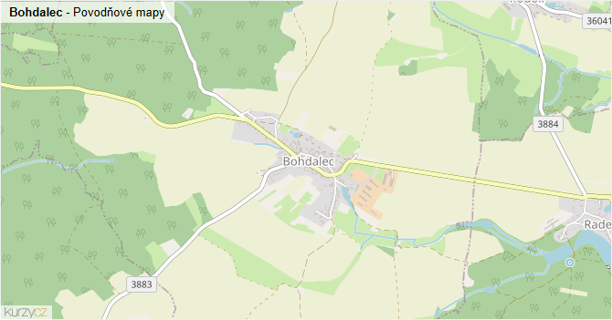 Bohdalec - záplavové mapy stoleté vody