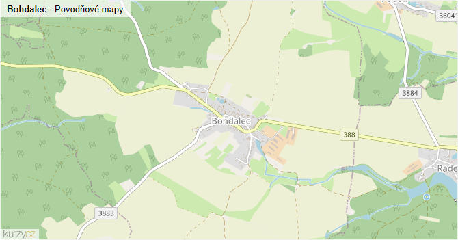 Bohdalec - záplavové mapy stoleté vody