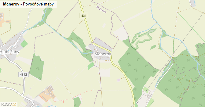 Manerov - záplavové mapy stoleté vody