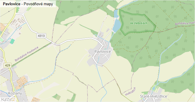 Pavlovice - záplavové mapy stoleté vody