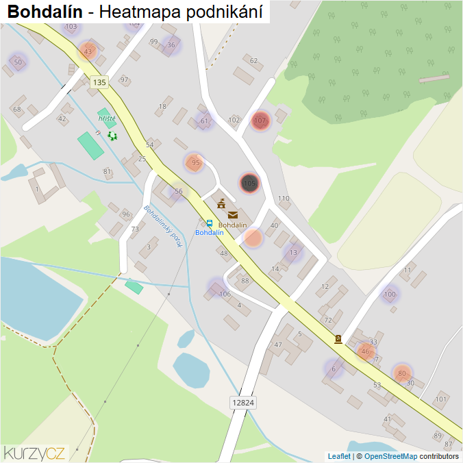 Mapa Bohdalín - Firmy v části obce.