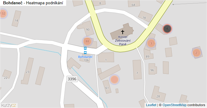 Bohdaneč - mapa podnikání