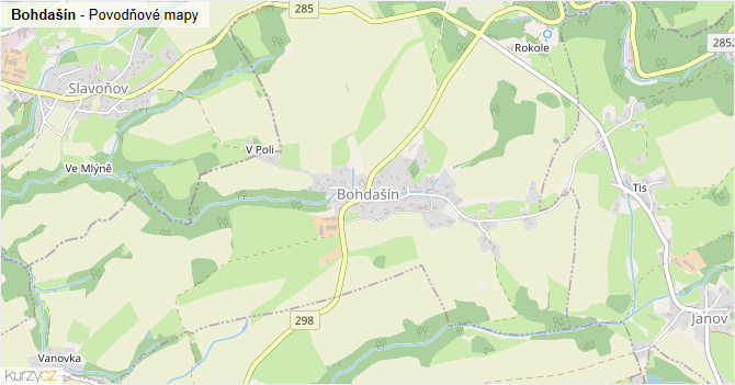 Bohdašín - záplavové mapy stoleté vody