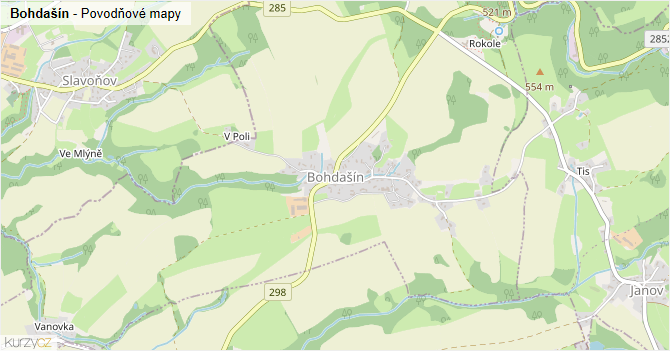 Bohdašín - záplavové mapy stoleté vody