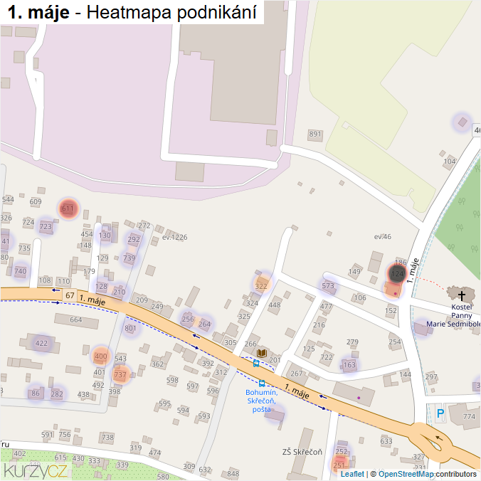 Mapa 1. máje - Firmy v ulici.
