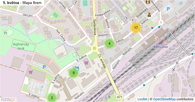 9. května - mapa firem