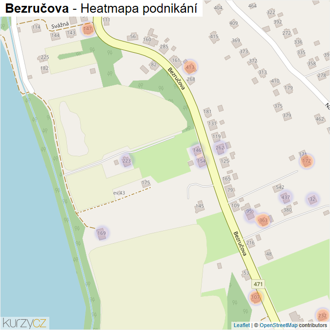 Mapa Bezručova - Firmy v ulici.