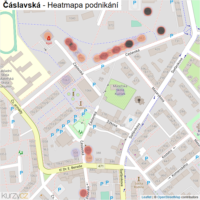Mapa Čáslavská - Firmy v ulici.