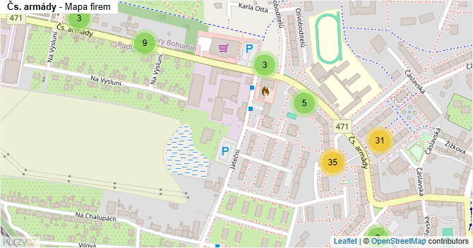 Čs. armády - mapa firem