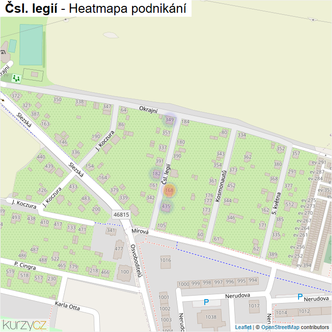 Mapa Čsl. legií - Firmy v ulici.