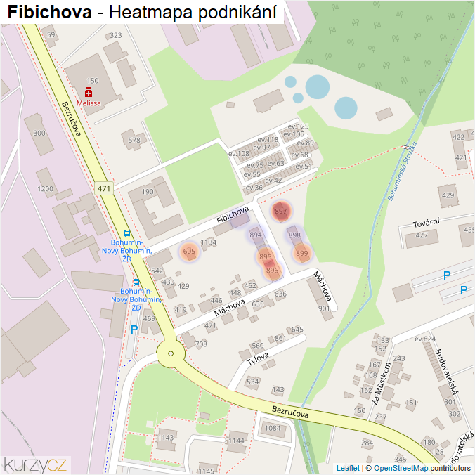 Mapa Fibichova - Firmy v ulici.