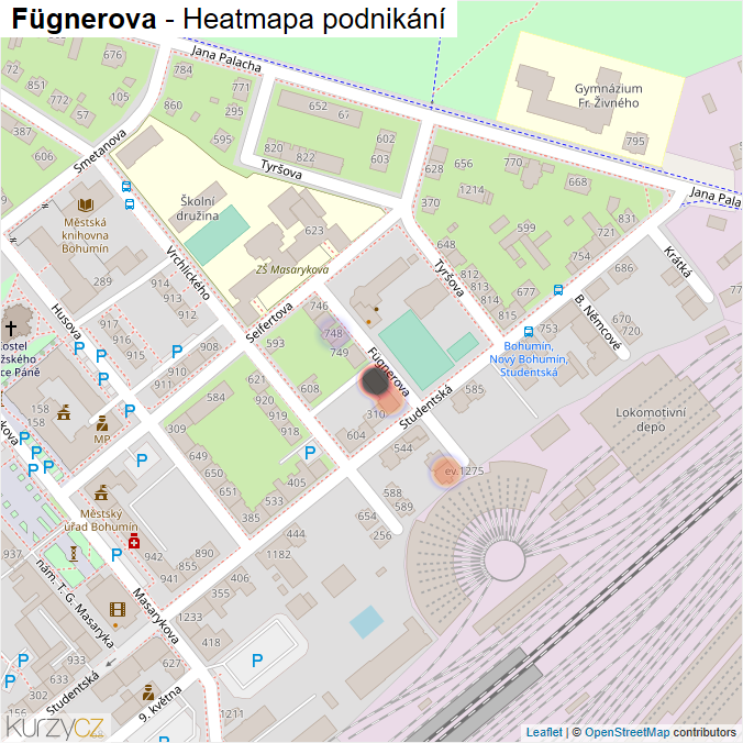 Mapa Fügnerova - Firmy v ulici.