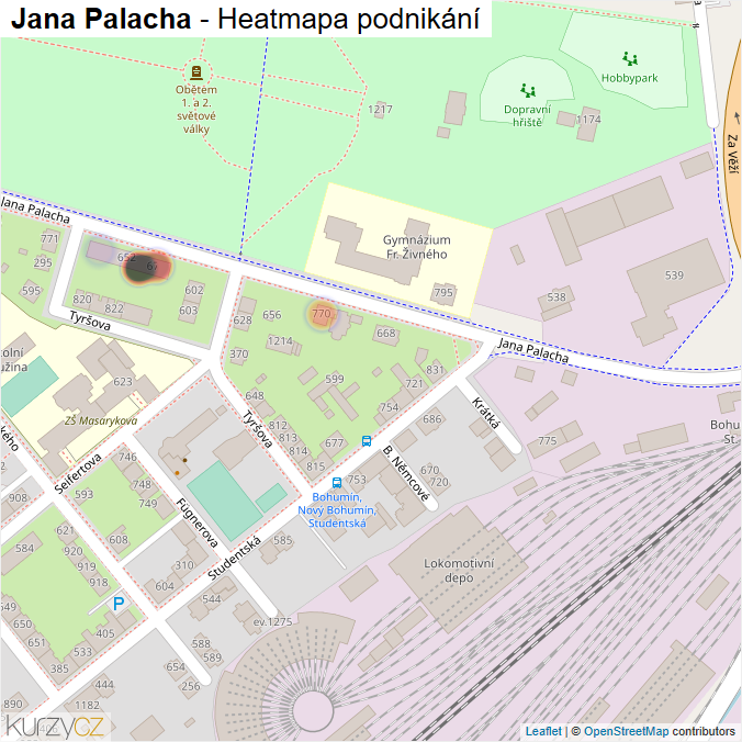 Mapa Jana Palacha - Firmy v ulici.