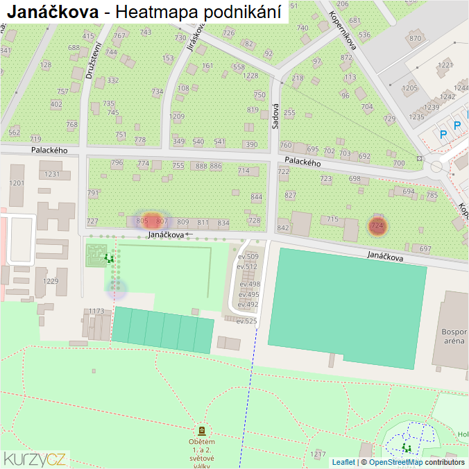 Mapa Janáčkova - Firmy v ulici.