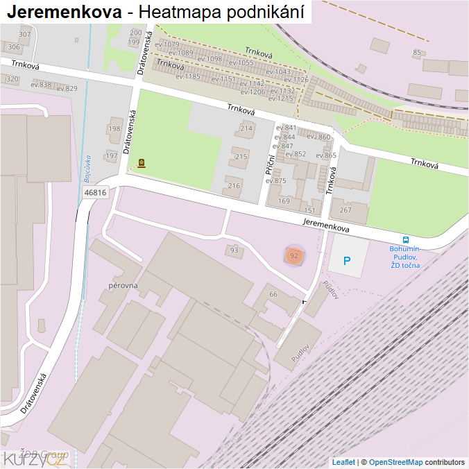 Mapa Jeremenkova - Firmy v ulici.