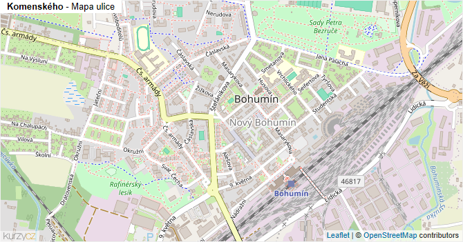 Komenského - mapa ulice