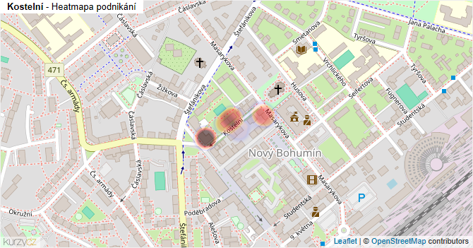 Kostelní - mapa podnikání