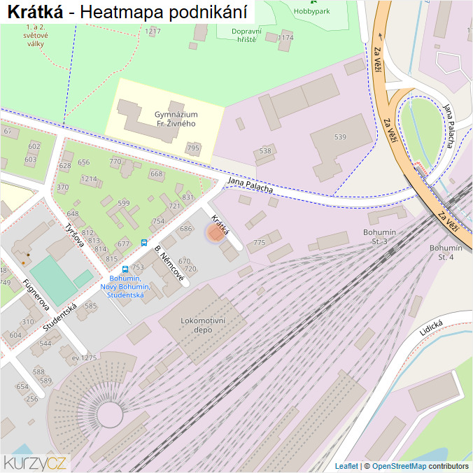 Mapa Krátká - Firmy v ulici.