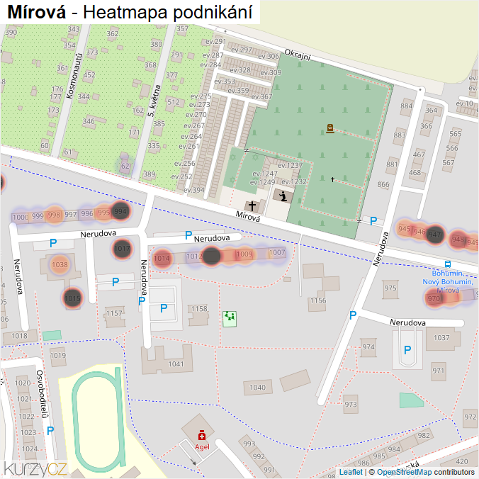 Mapa Mírová - Firmy v ulici.