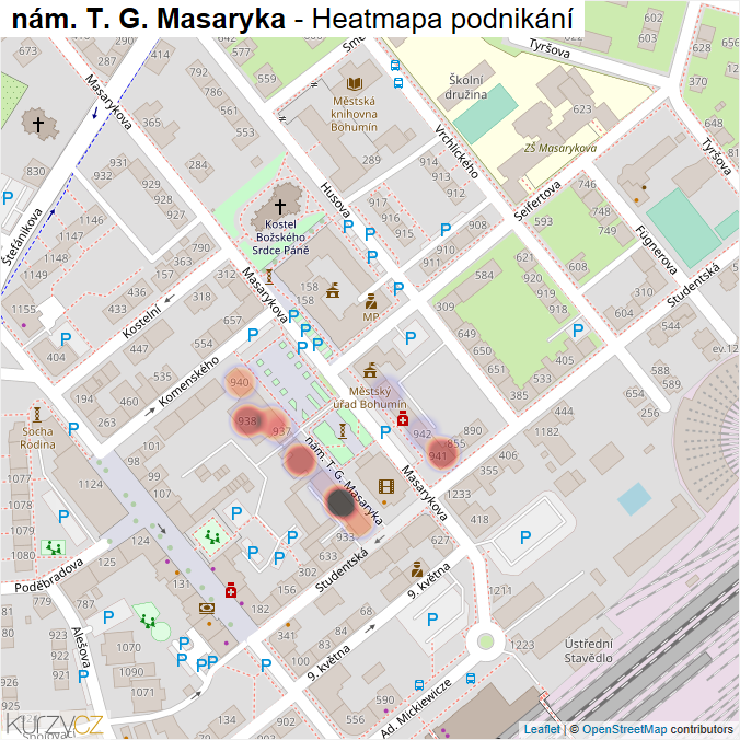 Mapa nám. T. G. Masaryka - Firmy v ulici.