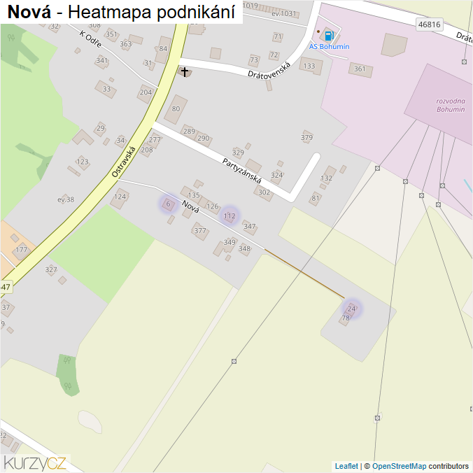 Mapa Nová - Firmy v ulici.