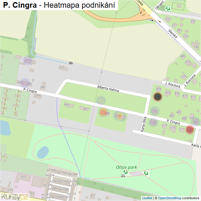 Mapa P. Cingra - Firmy v ulici.