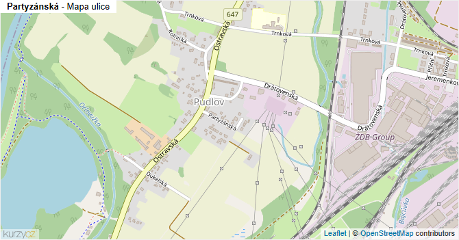Partyzánská - mapa ulice