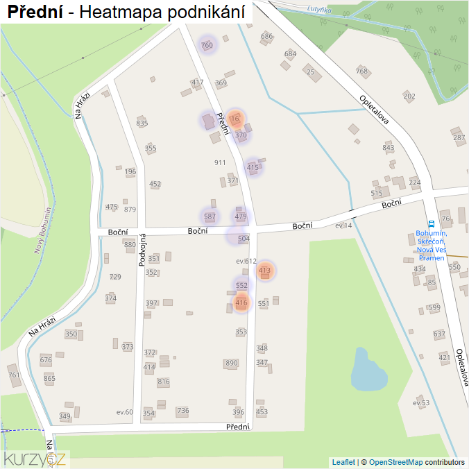 Mapa Přední - Firmy v ulici.
