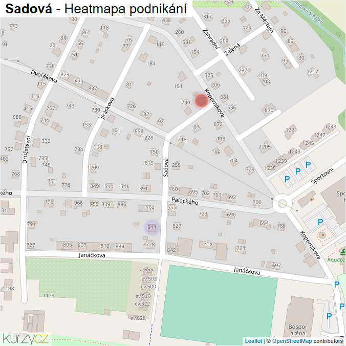 Mapa Sadová - Firmy v ulici.