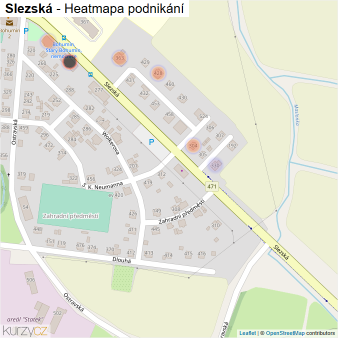 Mapa Slezská - Firmy v ulici.