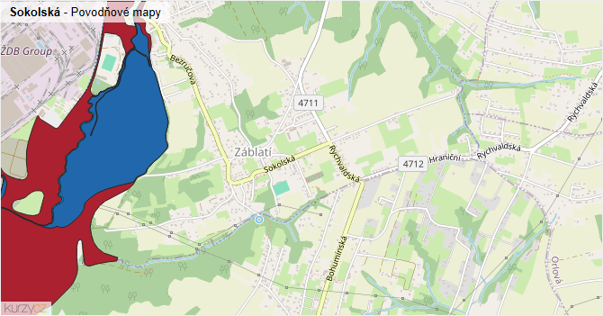 Sokolská - záplavové mapy stoleté vody
