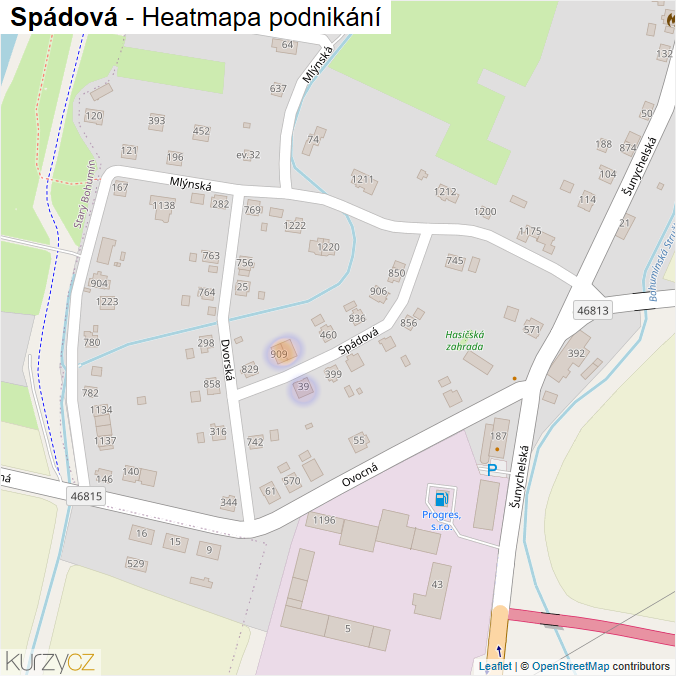 Mapa Spádová - Firmy v ulici.