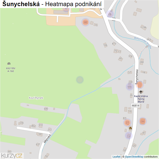 Mapa Šunychelská - Firmy v ulici.