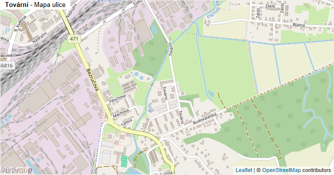 Tovární - mapa ulice