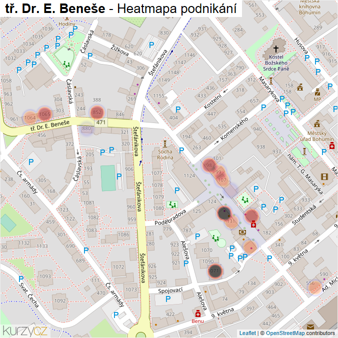 Mapa tř. Dr. E. Beneše - Firmy v ulici.