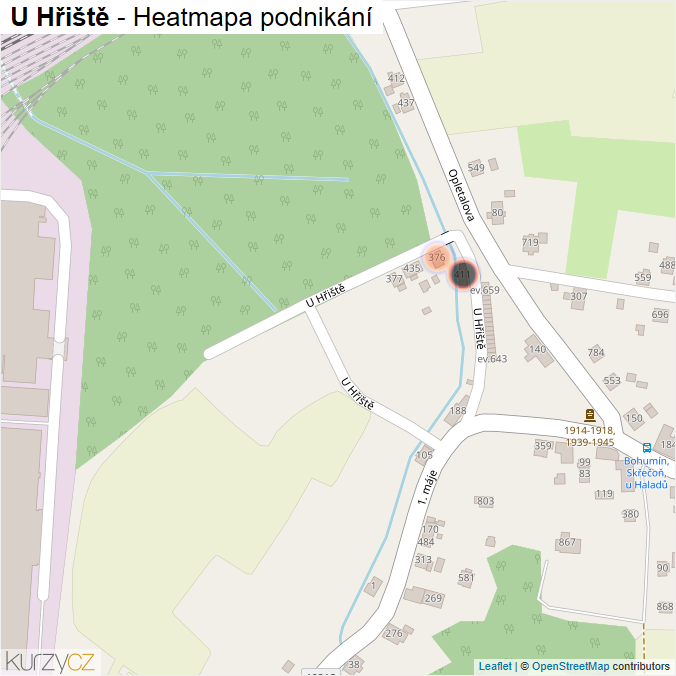 Mapa U Hřiště - Firmy v ulici.