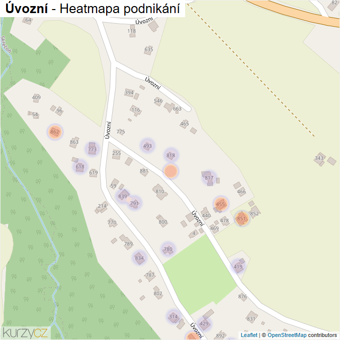 Mapa Úvozní - Firmy v ulici.