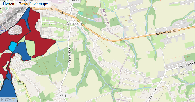 Úvozní - záplavové mapy stoleté vody
