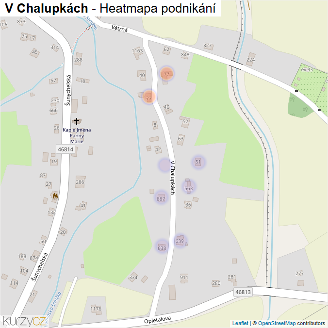Mapa V Chalupkách - Firmy v ulici.