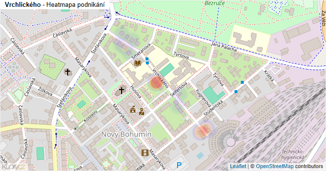 Vrchlického - mapa podnikání