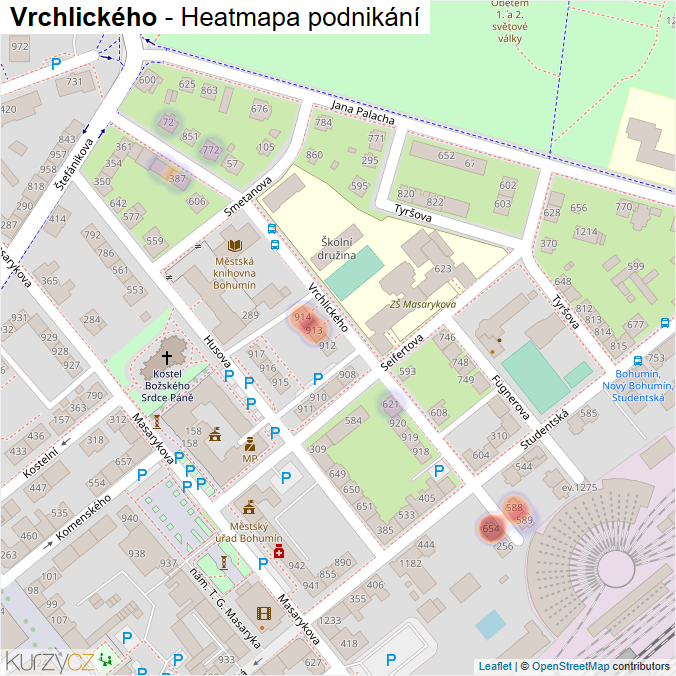 Mapa Vrchlického - Firmy v ulici.