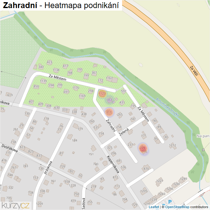Mapa Zahradní - Firmy v ulici.