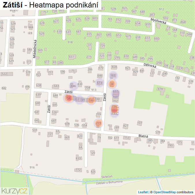 Mapa Zátiší - Firmy v ulici.