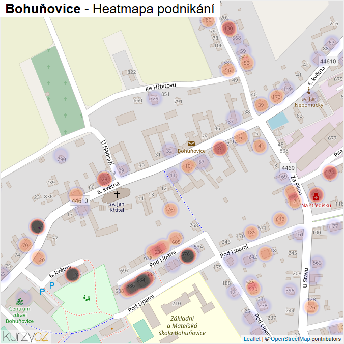 Mapa Bohuňovice - Firmy v obci.