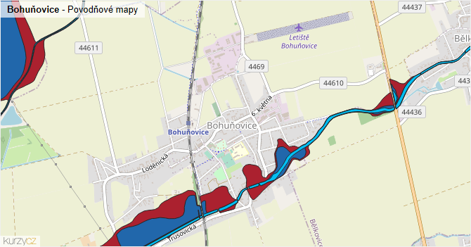 Bohuňovice - záplavové mapy stoleté vody